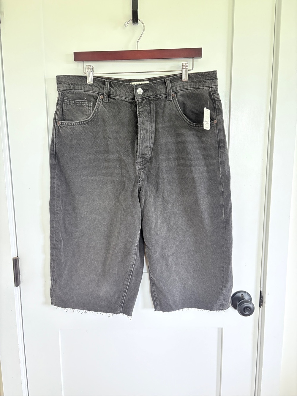 Free People Low Rise Washed Black Denim Bermuda Shorts